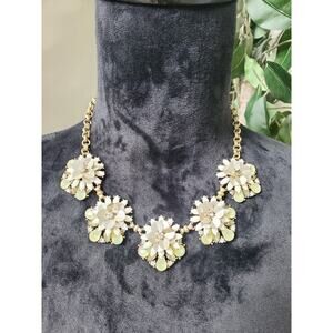 Women's Multicolor White Flower Rhinestone Statement Goldtone Stylish Necklace